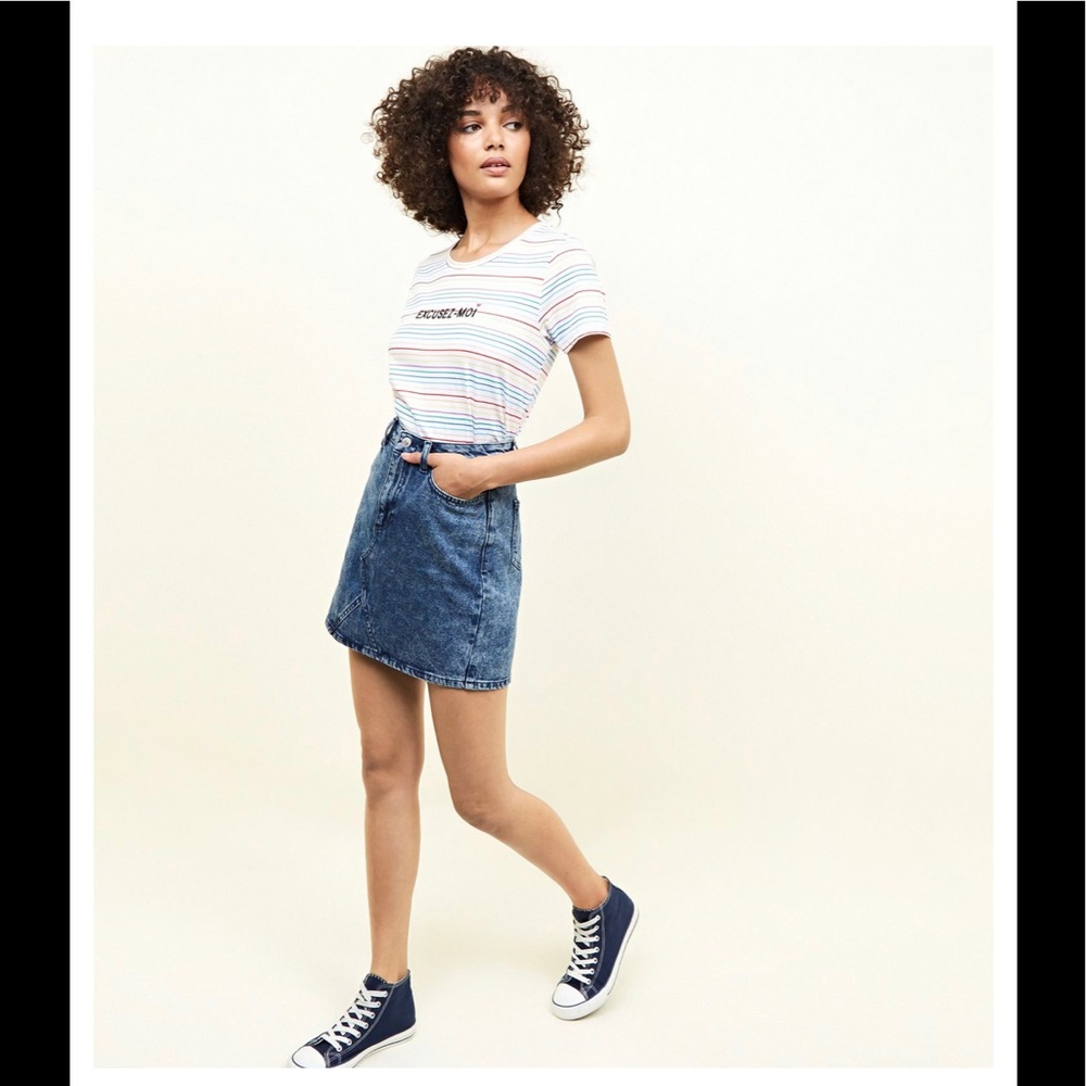 ASOS New Look Denim Acid Washed High Waisted Skirt